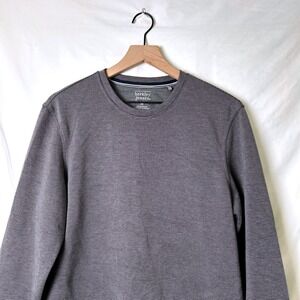 Berkley Jensen Mens Pullover Grey Navy Size M Micro Stripe Long Sleeve Crewneck